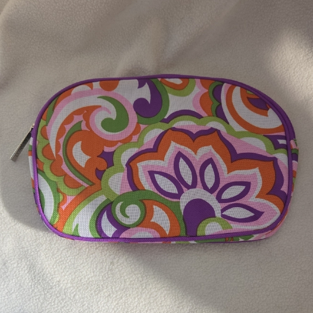 Clinique Purple and Orange Floral Pouch